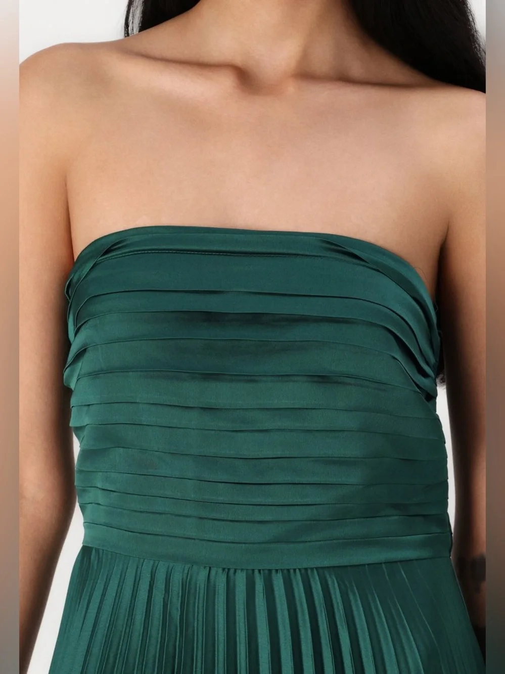 NWT Abercrombie & Fitch Giselle Strapless Pleated Maxi Dress in Emerald Green XL